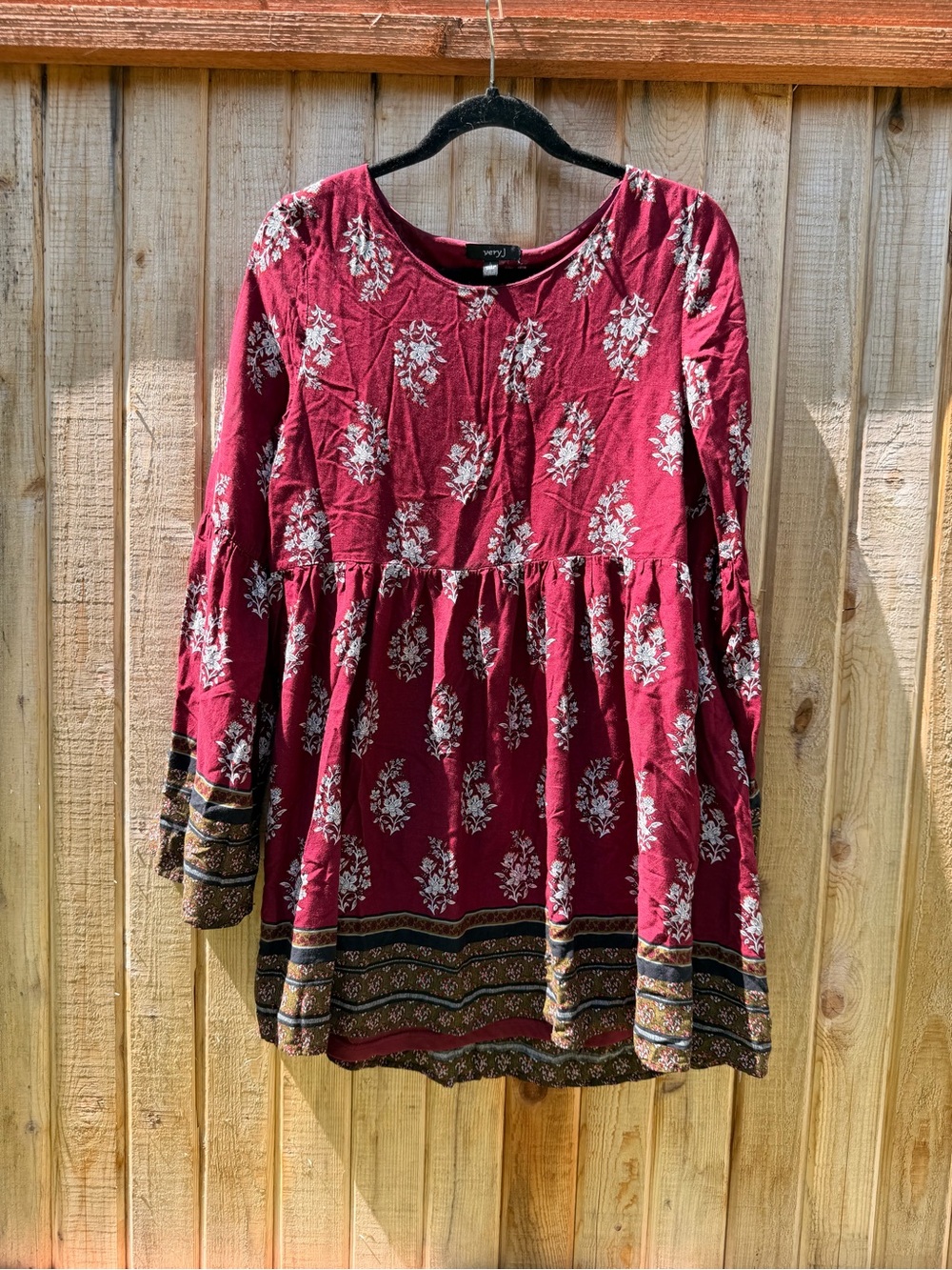 Very J Burgundy Floral Midi Dress